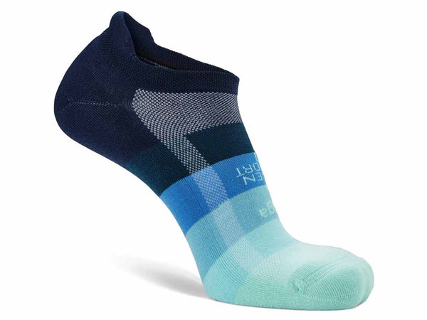 Navy, gray, and light blue sock on a white background