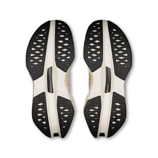 Black and white shoe sole with brand logo on a transparent background