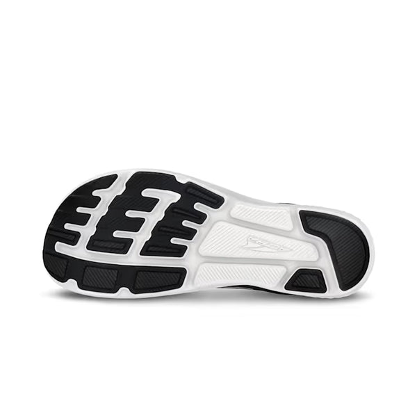 White athletic shoe sole with black accents on a white background