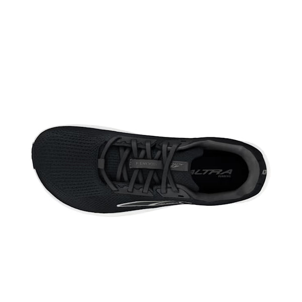 Black running shoe with brand logo on a white background.