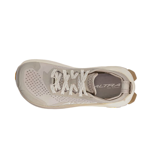 Beige athletic shoe with 'Altra' branding on a white background