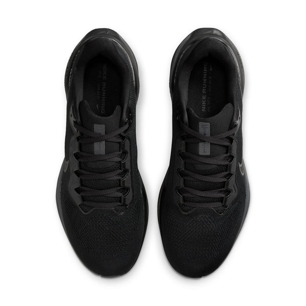 Pair of Pegasus 41 all black athletic shoes on a white background.
