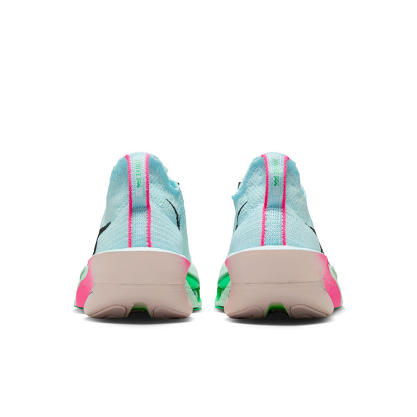 Light blue and pink Nike sneakers on a white background.