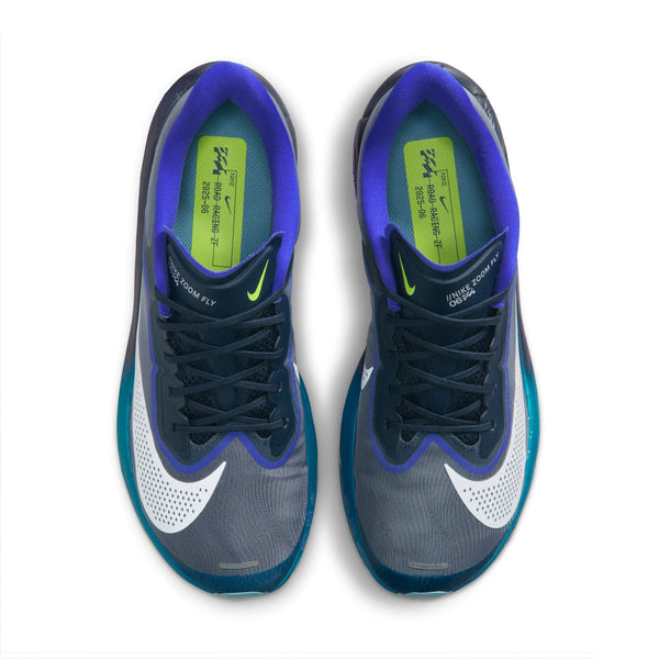 Pair of blue and gray running shoes with Nike logo on a white background.