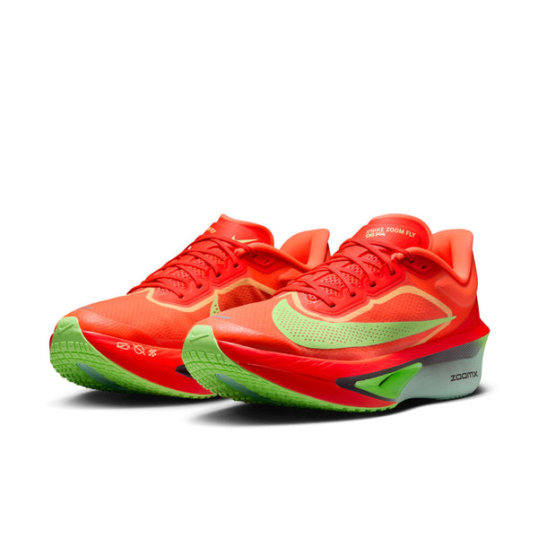 The Nike Zoom Fly 6 has a big Swoosh on the lateral side of the shoe in a color that matches highlights on the midsole and outsole.