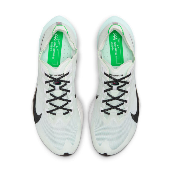 White athletic shoes with black laces on a white background.