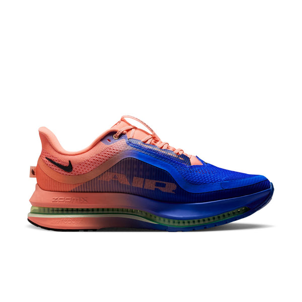 Multicolored running shoe with gradient design on a white background