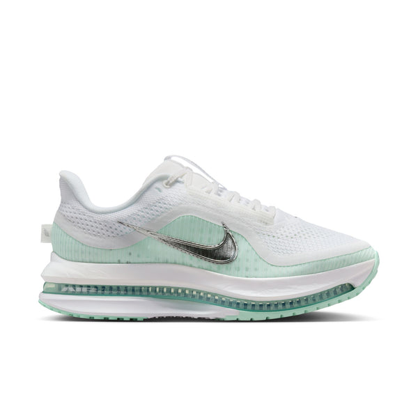 White and green sneaker with Nike logo on a white background