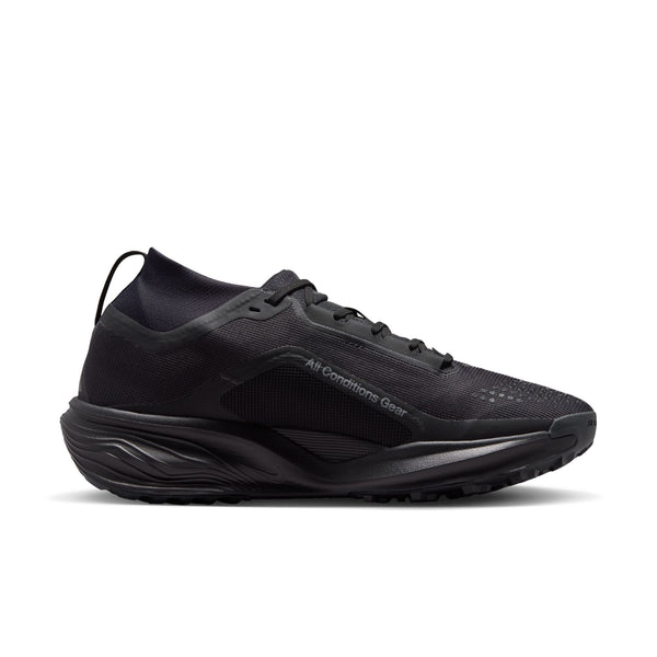 Black running shoe with Nike logo on a white background