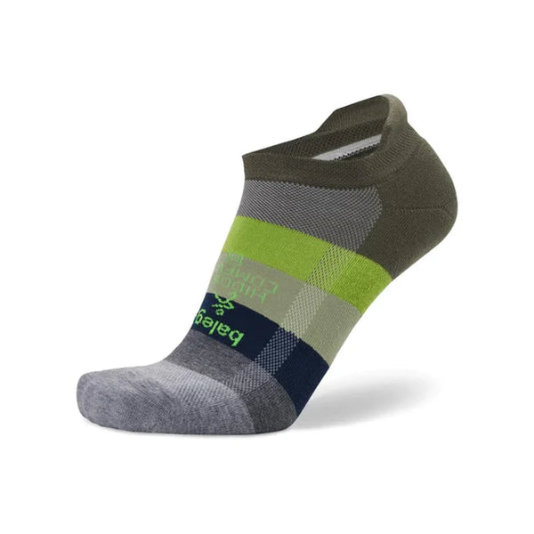 Grey green and blue striped no show sock