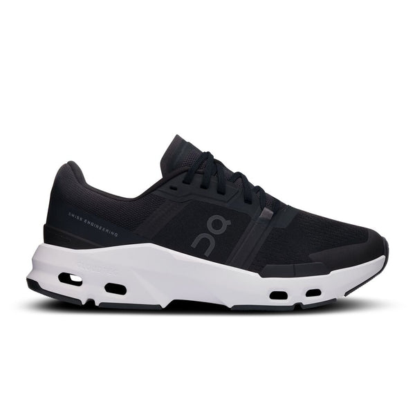 The On Cloudpulse is a great training shoe for the gym with an all black upper and white midsole.