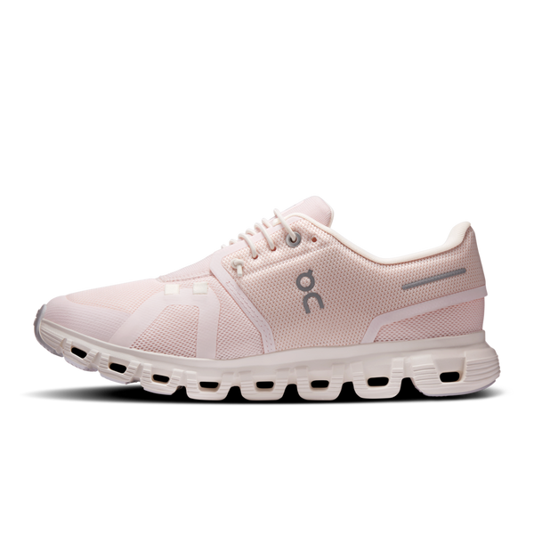 Pink running shoe with 'on' branding on a white background