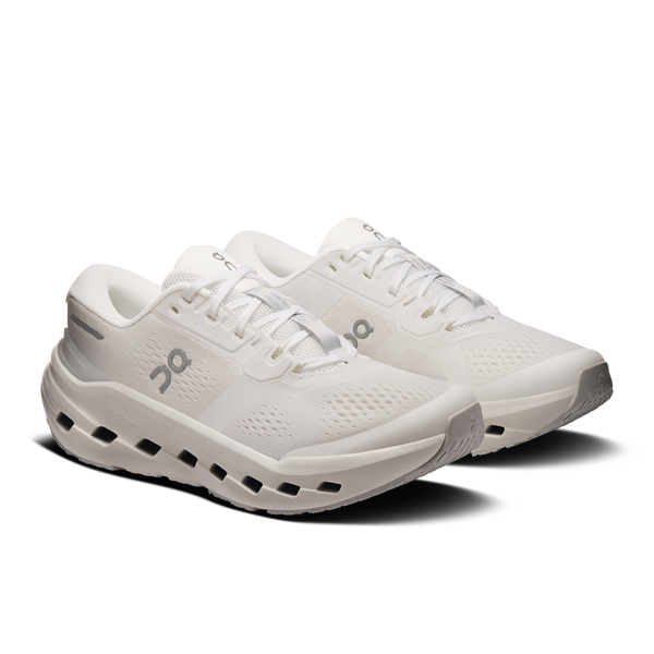 White running shoes with sole design on a white background