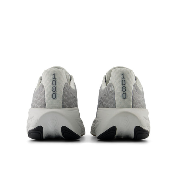 Gray athletic running shoes with '1080' branding on the heel.