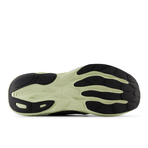 The outsole of teh men's New balance running shoe has rubber for durability.