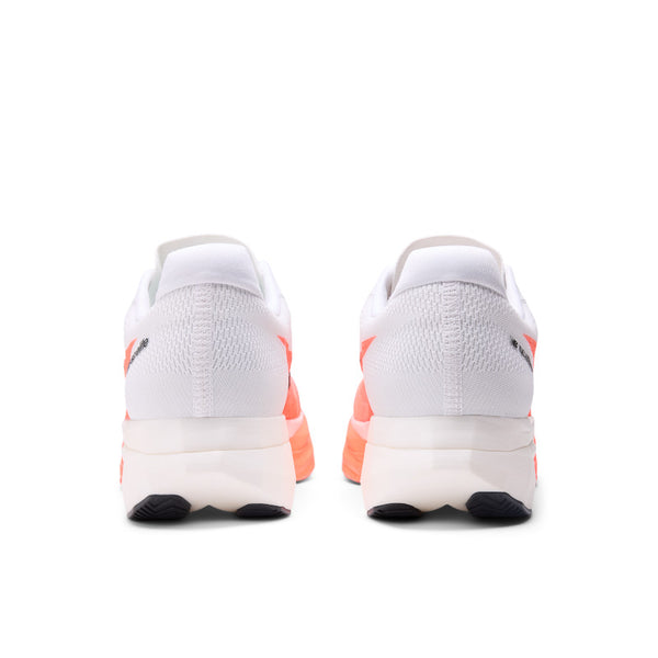 The heel area of these NB running shoes is mostly all white.