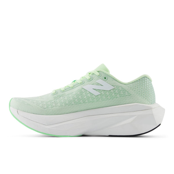 Light green running shoe with New Balance logo on a white background.