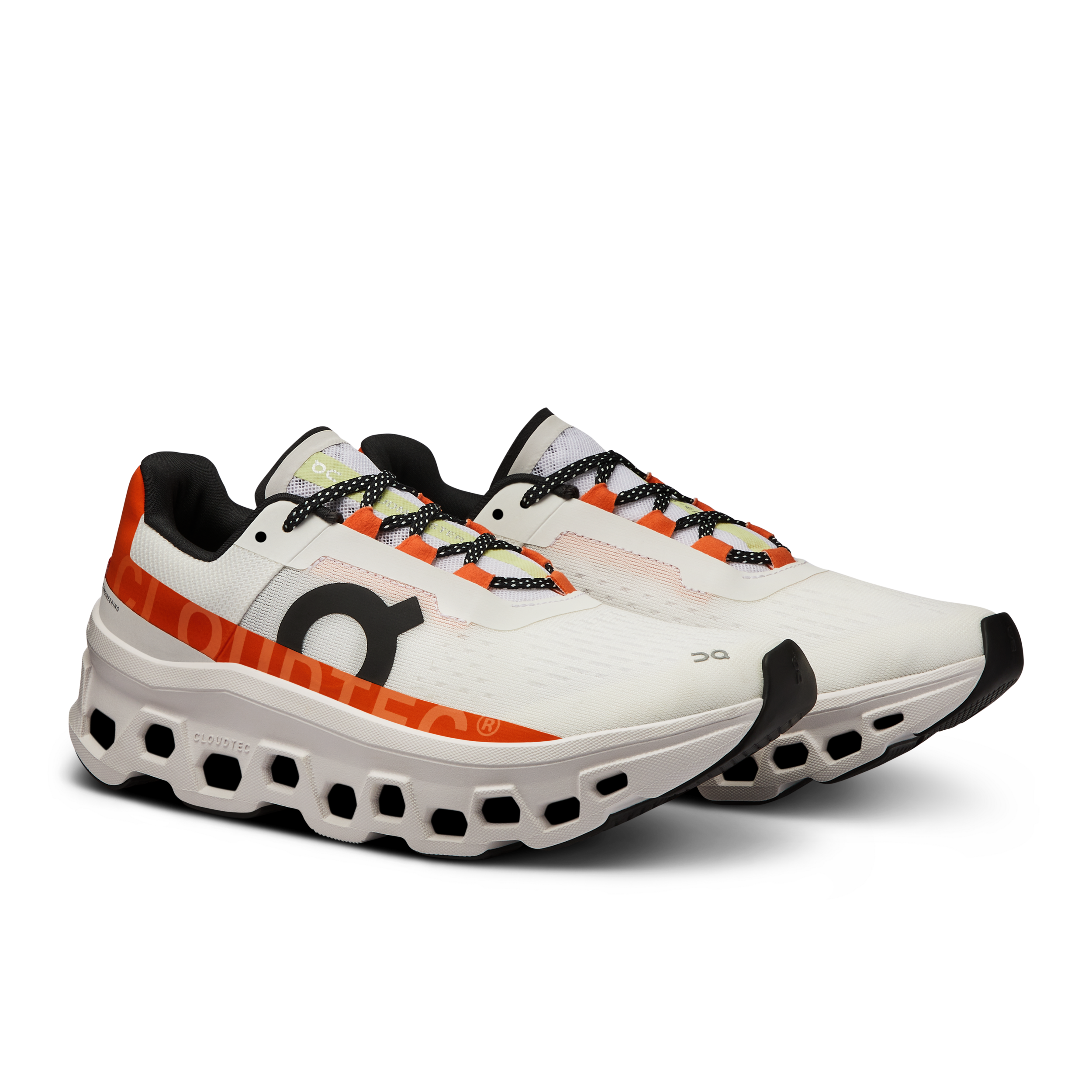 Front angle view of the Women's Cloudmonster in Undyed White/Flame