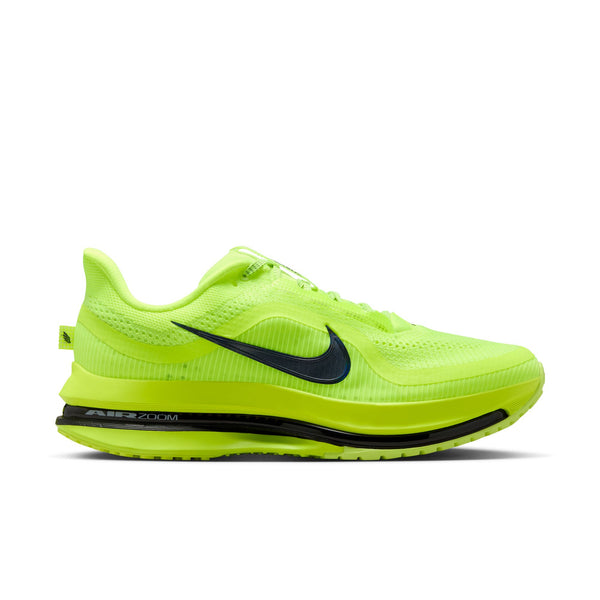 Bright green running shoe with black swoosh logo on a white background