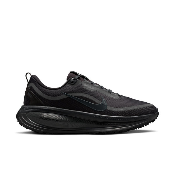 All black waterproof running shoe on a white background.