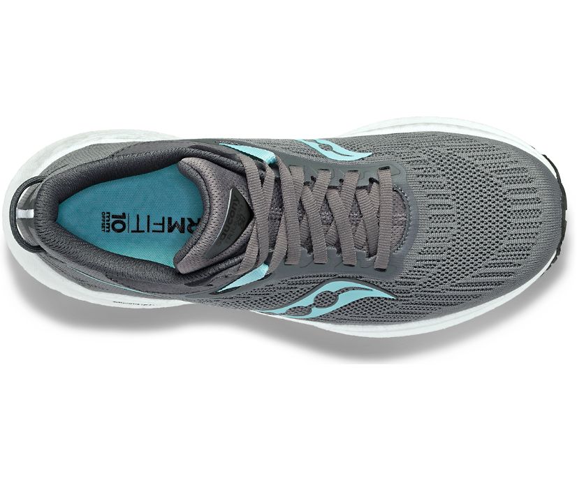 Top view of the Women's Saucony Triumph 21 in the color Gravel/Black