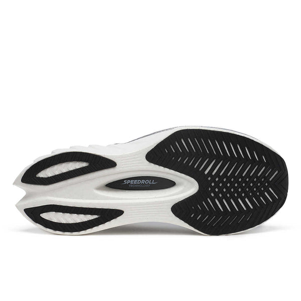 Black and white carbon running shoe sole with 'SpeedRoll' branding on a white background.
