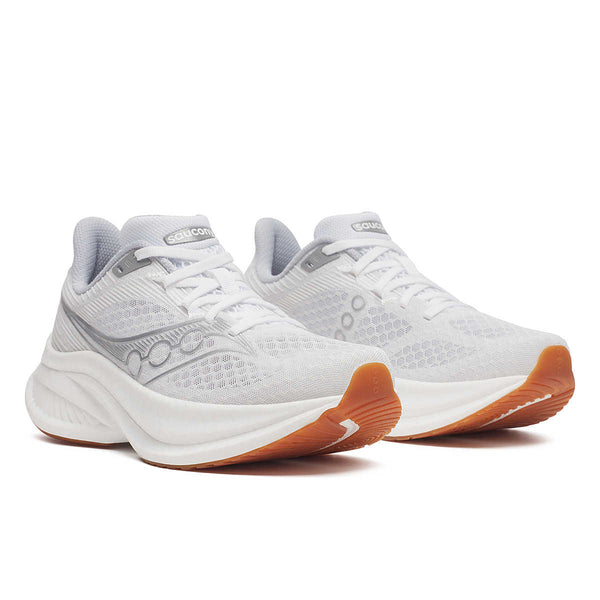 Women's Endorphin Speed 5 running shoes with gum rubber soles on a white background.