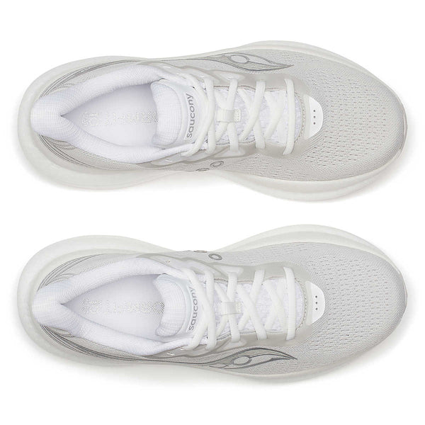 A pair of Sucony running shoes with a top down look with visible brand logo on a white background.