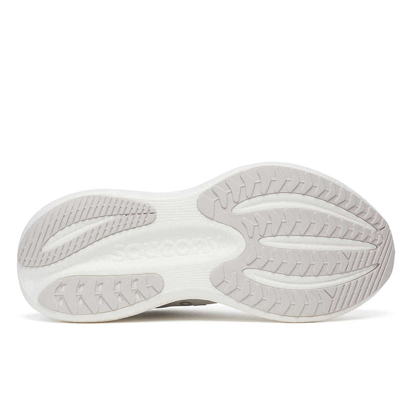 Women's Triumph 23 white athletic shoe sole on a white background.