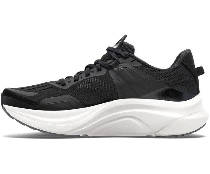 Medial view of the Men's Tempus by Saucony in the wide 2E width, color Black/Fog