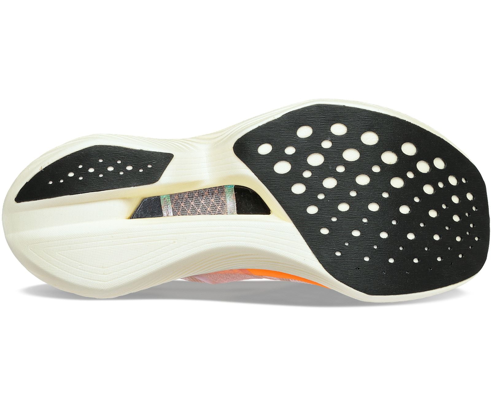 Bottom (outer sole) view of the Men's Endorphin Elite by Saucony in the color Mars