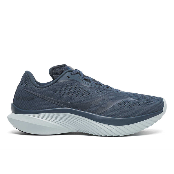 A pair of navy blue Saucony Men's Kinvara 15 running shoes with white sole.