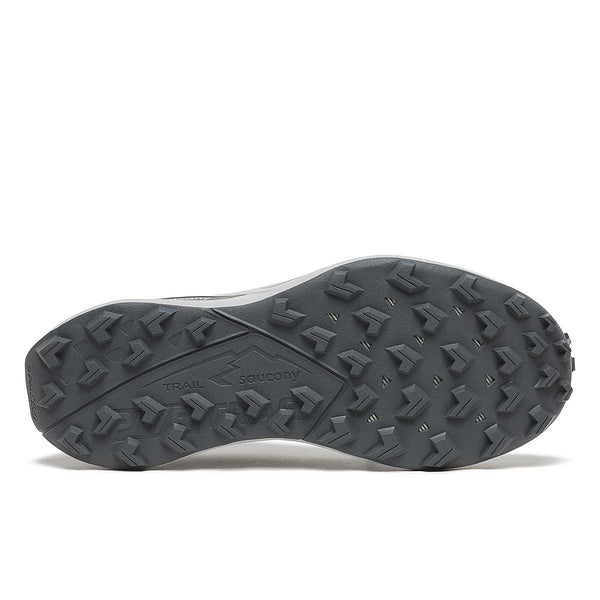 Close-up of a shoe sole with tread pattern on a white background.