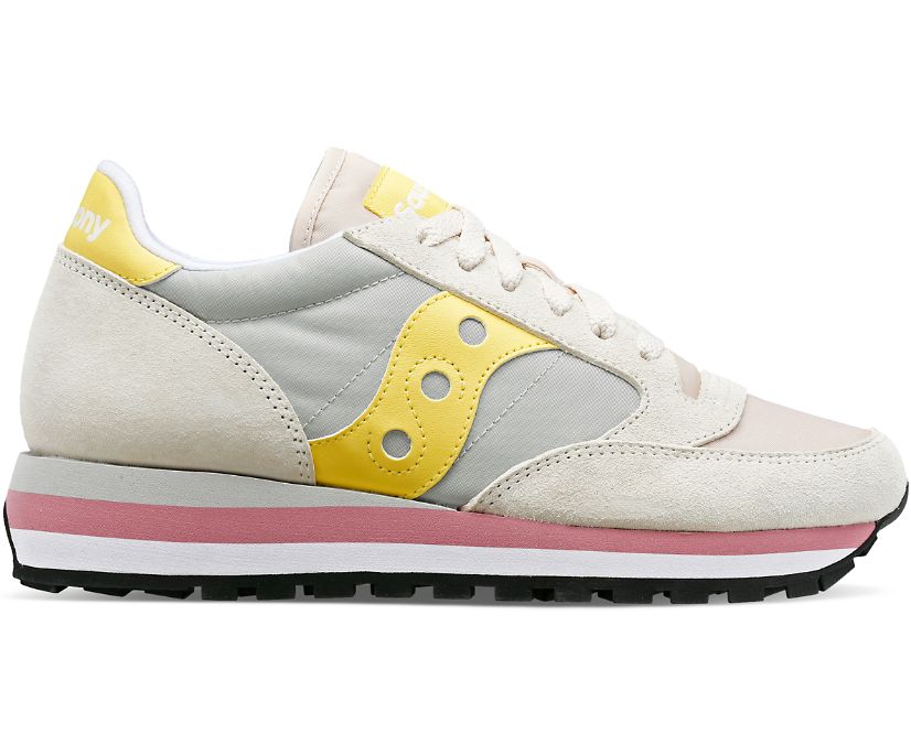 Lateral view of the Women's Jazz Triple by Saucony in the color Gray/Yellow
