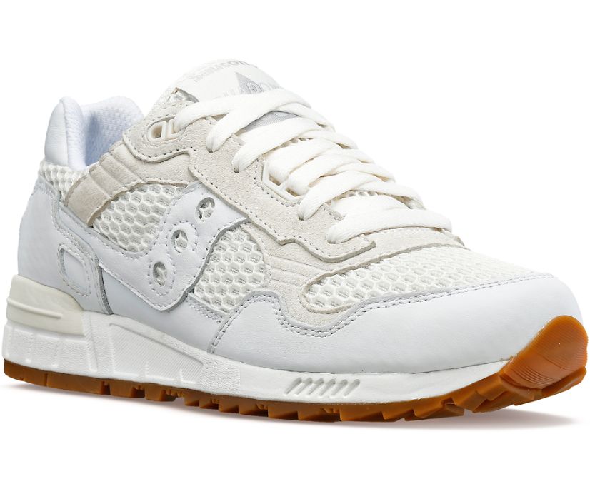 Front angle view of the Women's Shadow 5000 Summer by Saucony in White/White