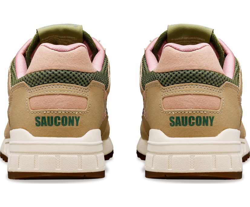 Back view of the Men's Shadow 5000 Mushroom by Saucony in the color Tan/Olive