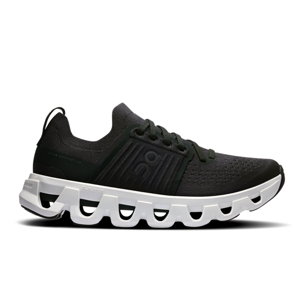 A pair of women's black and white Cloudswift running shoes by On.