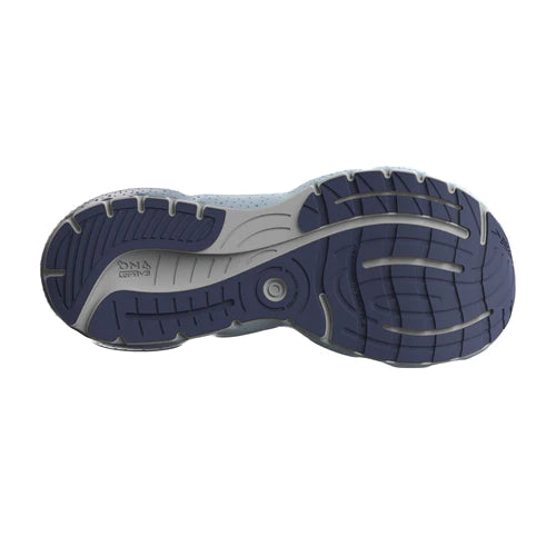 Bottom (outer sole) view of the Men's Glycerin 20 by Brook's in the color Blue/Crown Blue/Sulphur