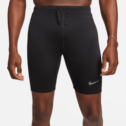 Black athletic shorts with a Nike logo on a white background