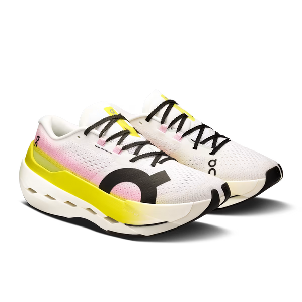 White running shoes with colorful sole on a transparent background