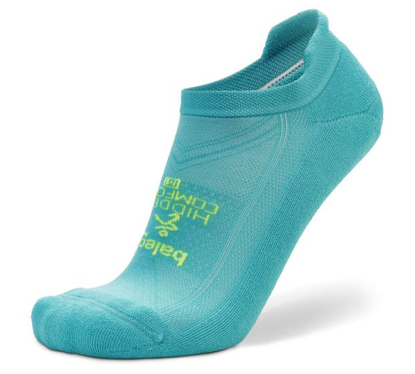 Teal sock with green text on a white background