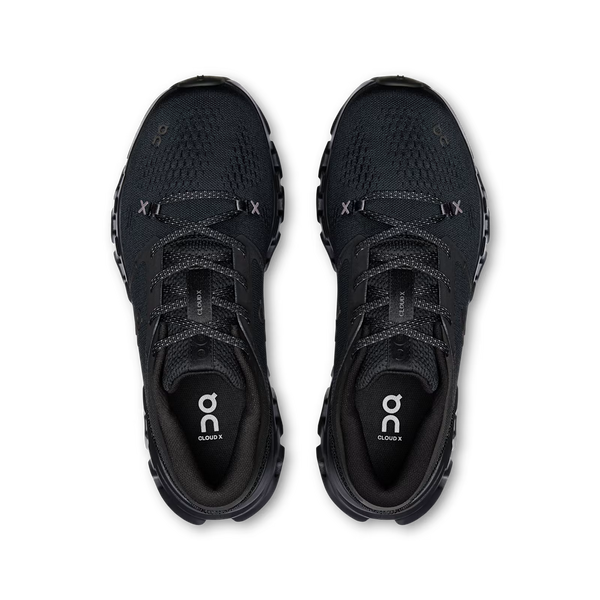 A pair of black On Cloud-Run 3 running shoes shown from a top-down view on a white background.