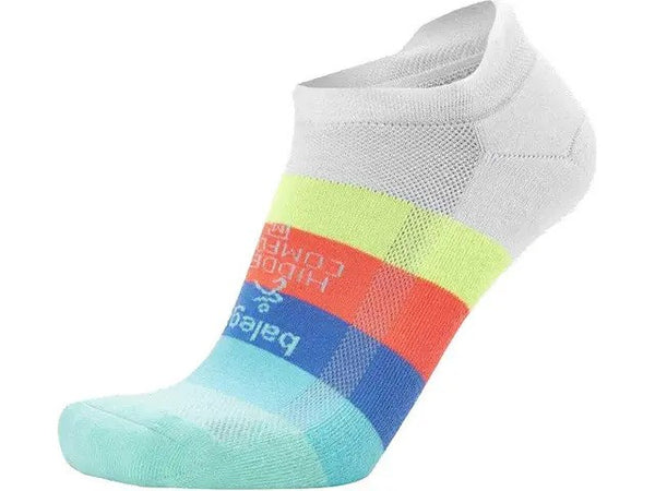 Colorful sock with brand logo on a white background