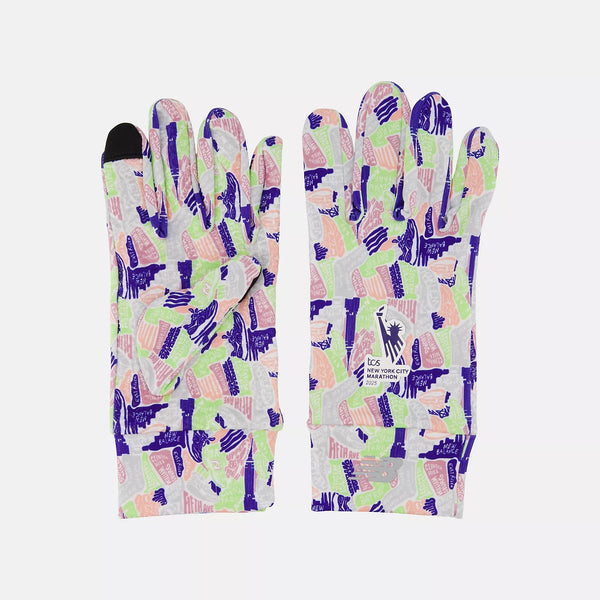 Pair of colorful patterned gloves on a white background