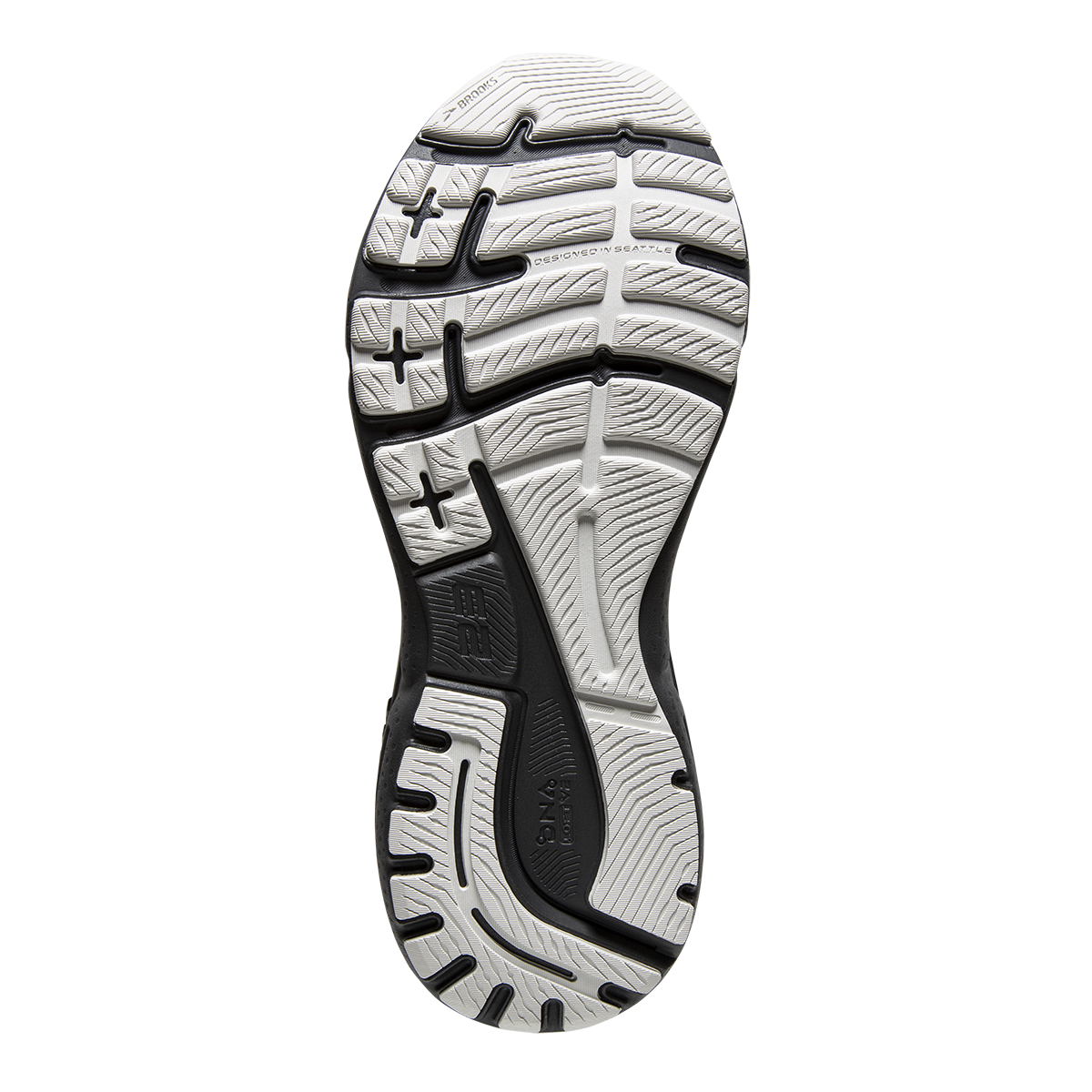 Bottom (outer sole) view of the Men's Adrenaline GTS 23 in the wide 2E width, color Black/Black/Ebony