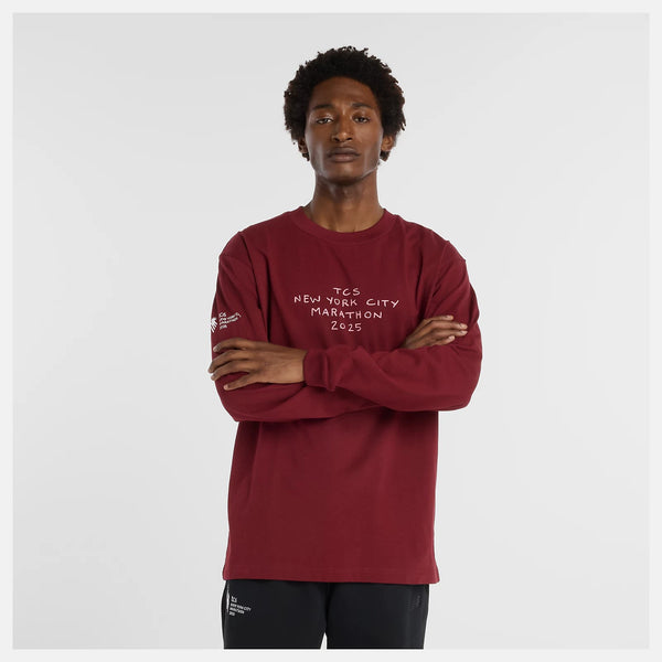 NYC Marathon long sleeve in maroon.