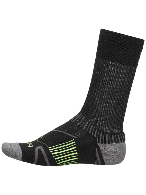 Black and gray sock with green accents on a white background
