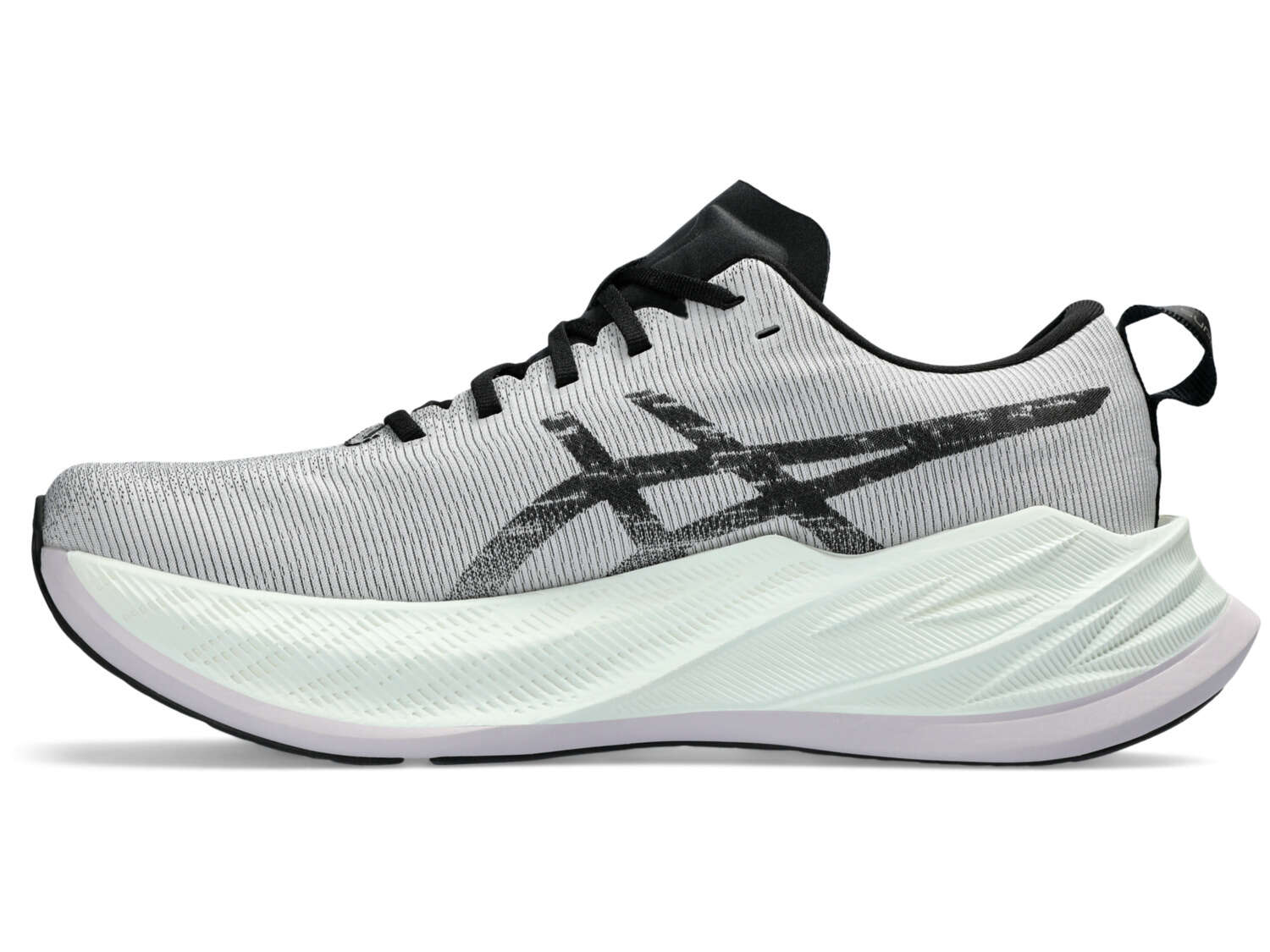 Medial view of the Unisex SuperBlast by ASICS in the color White/Lilac Hint