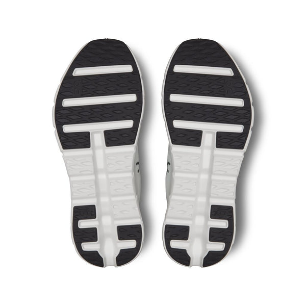 Black and white sole of a shoe on a white background.