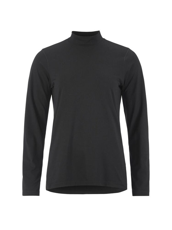 Black long-sleeve shirt with a high collar on a white background